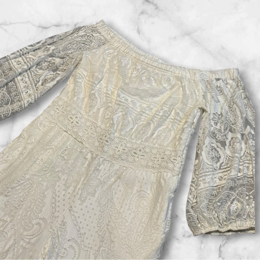 🤍 Farm Rio x Anthropologie | Lace Off-Shoulder Jumpsuit | Ivory | Size M - Picture 5 of 11